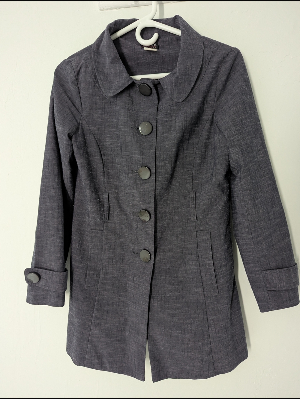 Tracy Evans Charcoal Gray Button-Front Trench Coat